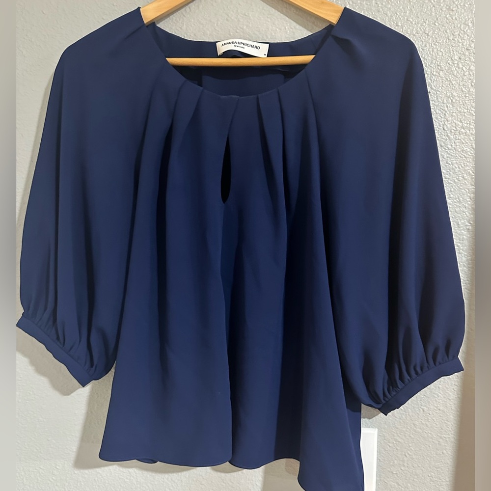 Amanda Uprichard Deep Blue Keyhole Blouse